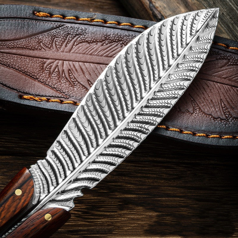 Feather Fixed-Blade Knife w/ Wooden Handle