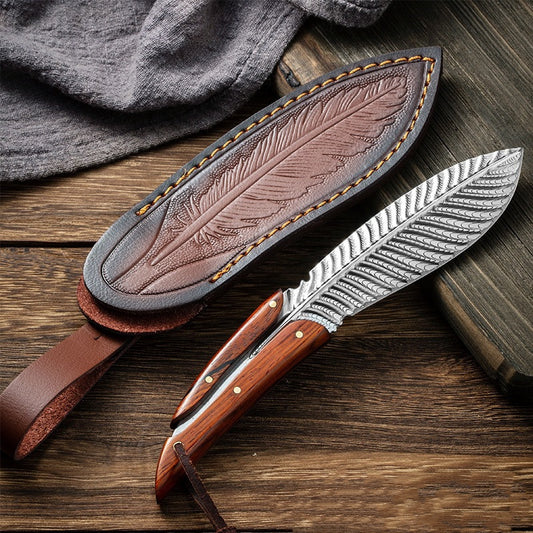 Feather Fixed-Blade Knife w/ Wooden Handle