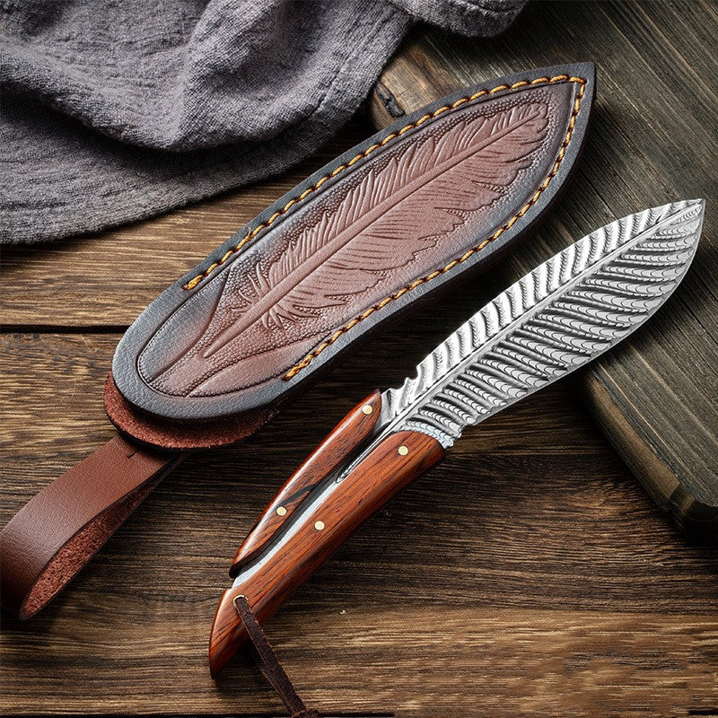 Feather Fixed-Blade Knife w/ Wooden Handle