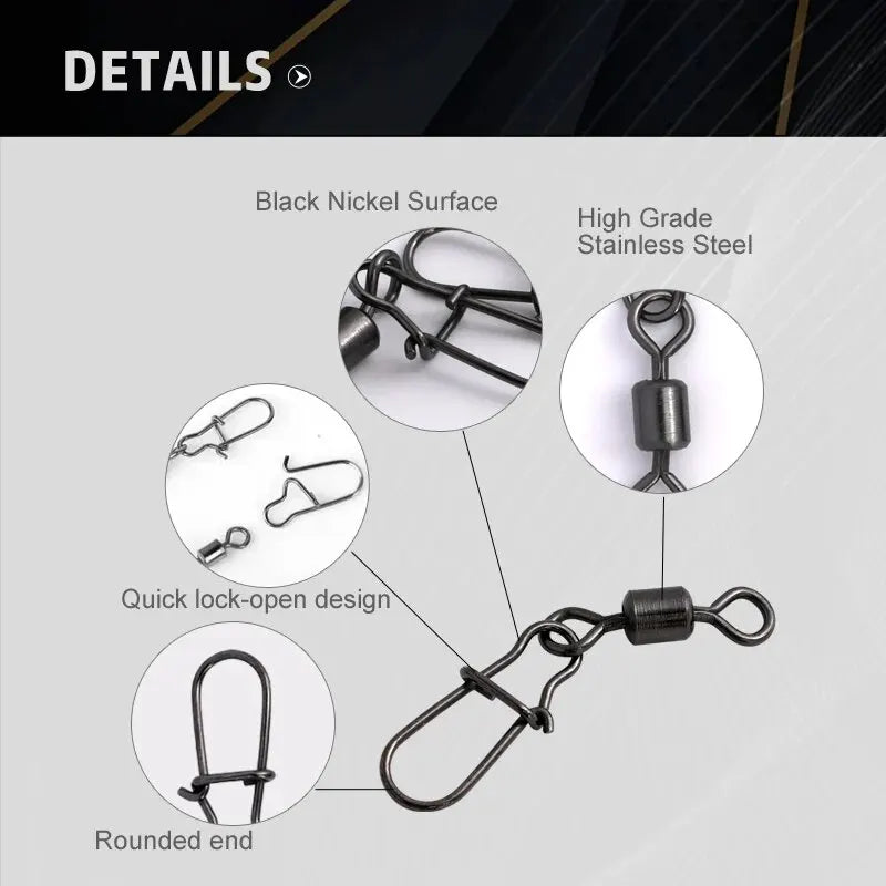 50-Piece Stainless Steel Fishing Swivel Connector Kit